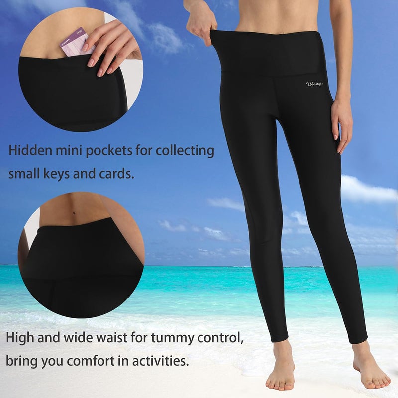 Ubestyle UPF 50+ High Waist Women's Swim Pants Swim Leggings Swimming Tights Rash Guard Pants Sun Protective (UBT-3001BLACKS) - Image 2